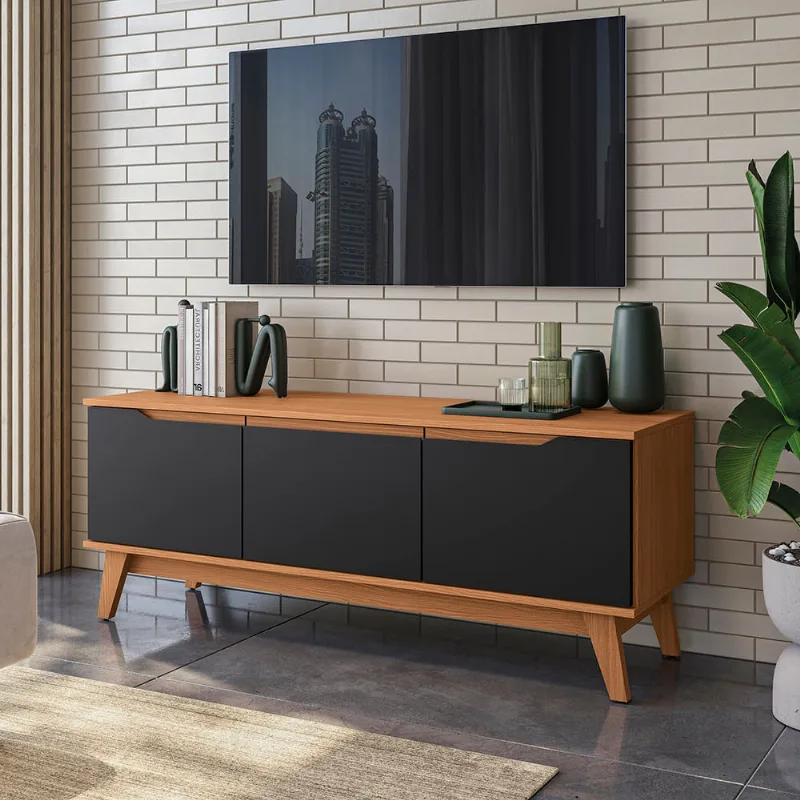 Rack Kappesberg 3 Portas Canela/Preto Fosco 136cm