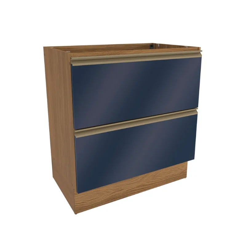 Balcão 2 Gavetas Kappesberg Celeste 100% MDF Nogueira/Azul Profundo 80cm