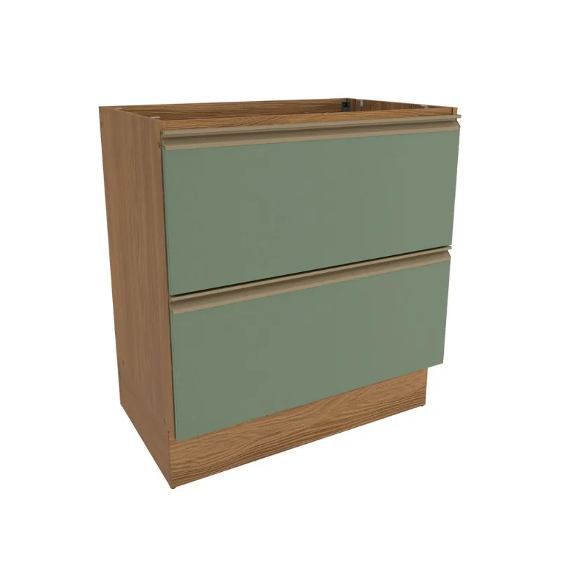 Balcão 2 Gavetas Kappesberg Celeste 100% MDF Nogueira/ Verde Oliva 80cm