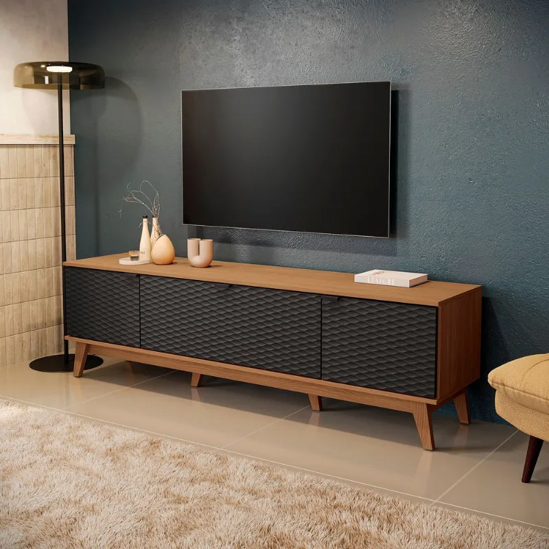 Rack Kappesberg 3 Portas 3D Canela/Preto 180cm