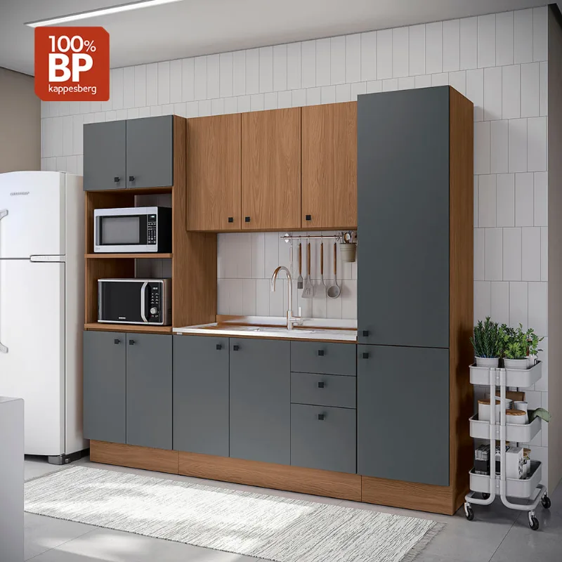 Cozinha Modulada Pixel Kappesberg Tapajós/Cinza Sagrado/Tapajós 240cm