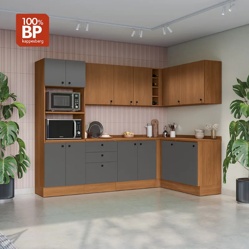 Cozinha Modulada Pixel Kappesberg Tapajós/Cinza Sagrado/Tapajós 427cm