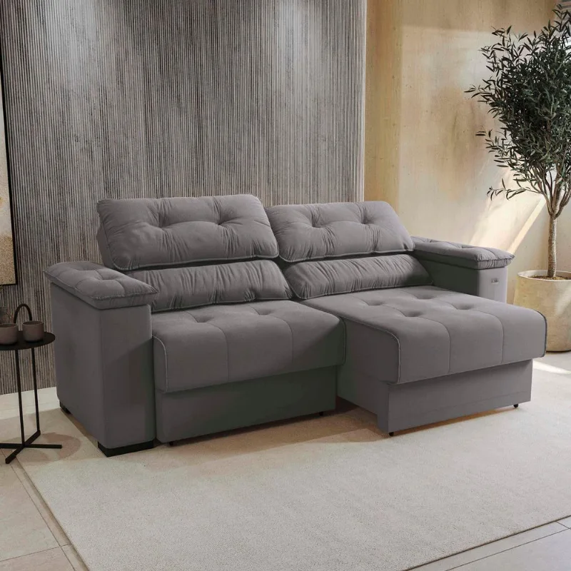 Sofá Retrátil Kappesberg Stelo Veludo Titânio 230cm