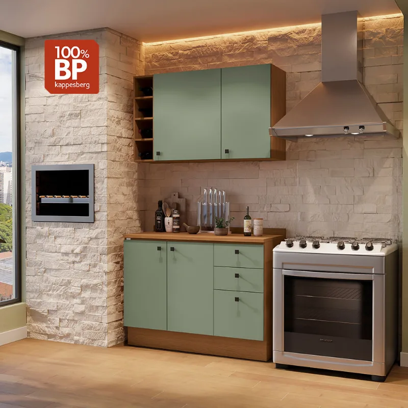 Armário de Cozinha Compacta Garrafeiro 120cm Tapajós/Verde Frevo Pixel Kappesberg