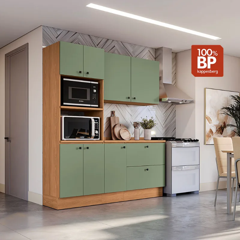 Armário de Cozinha Compacta Torre Quente 190cm Canela/Verde Frevo Pixel Kappesberg