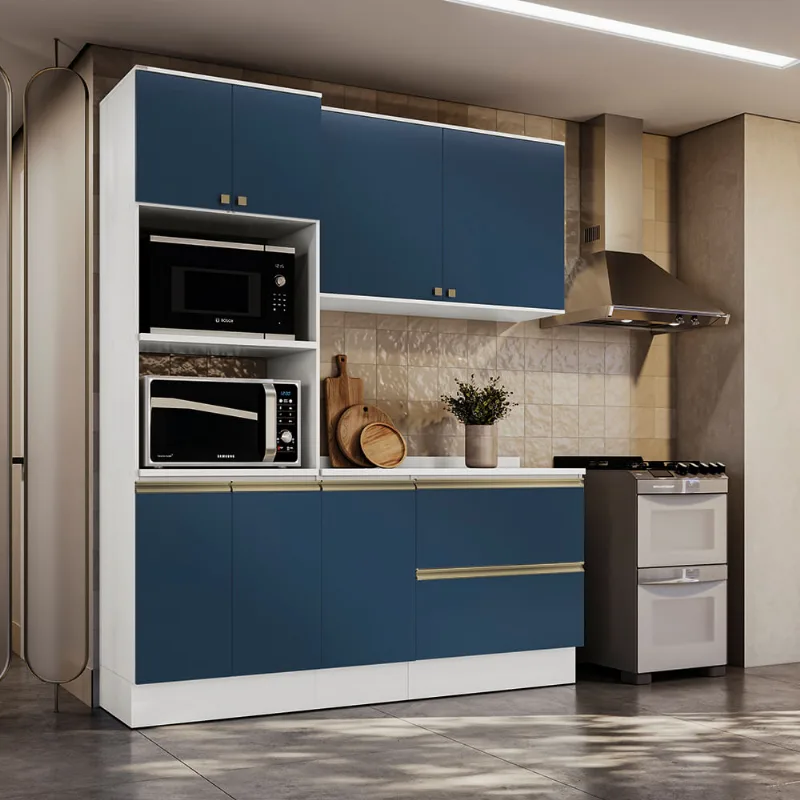 Armário de Cozinha Compacta Torre Quente 100% MDF 190cm Branco/Azul Profundo Celeste Kappesberg