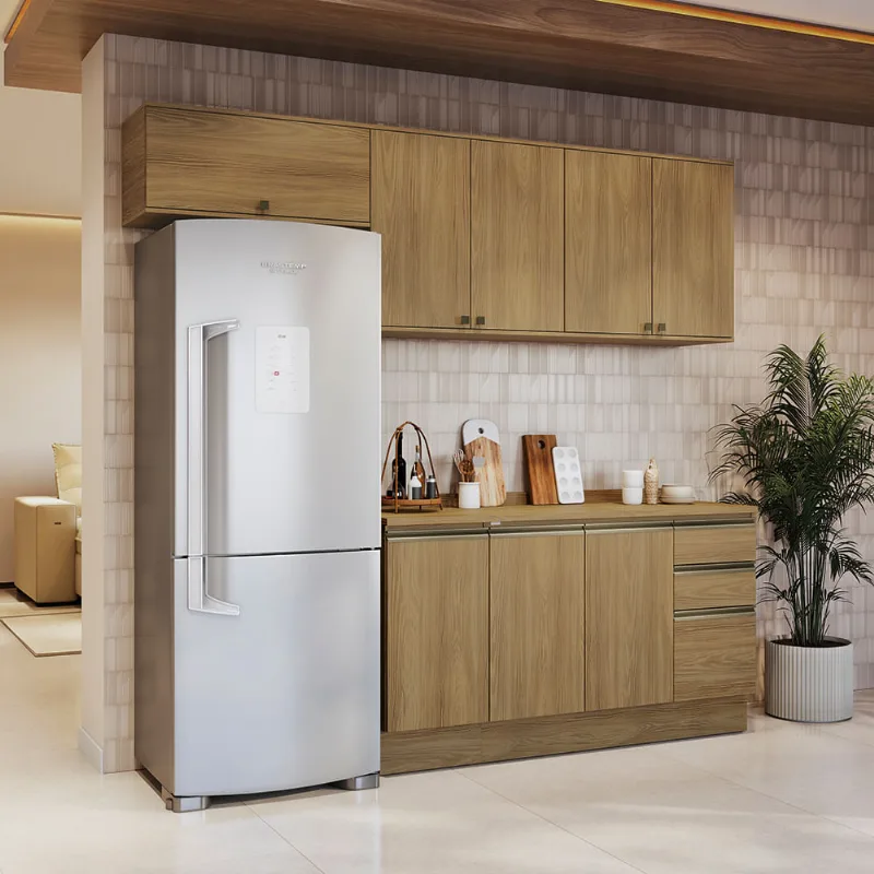 Armário de Cozinha Completa 100% MDF 240cm Nogueira Celeste Kappesberg