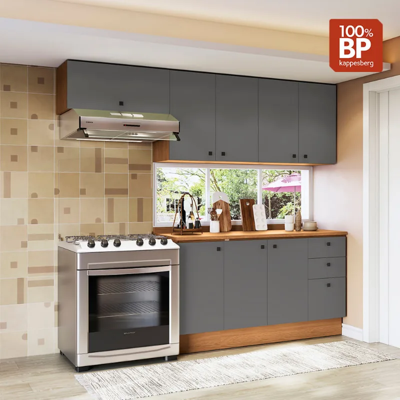 Armário de Cozinha Completa 240cm Tapajós/Cinza Sagrado Pixel Kappesberg