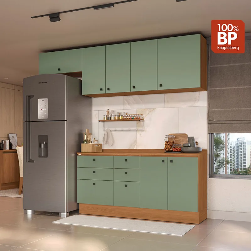 Armário de Cozinha Completa 260cm Tapajós/Verde Frevo Pixel Kappesberg