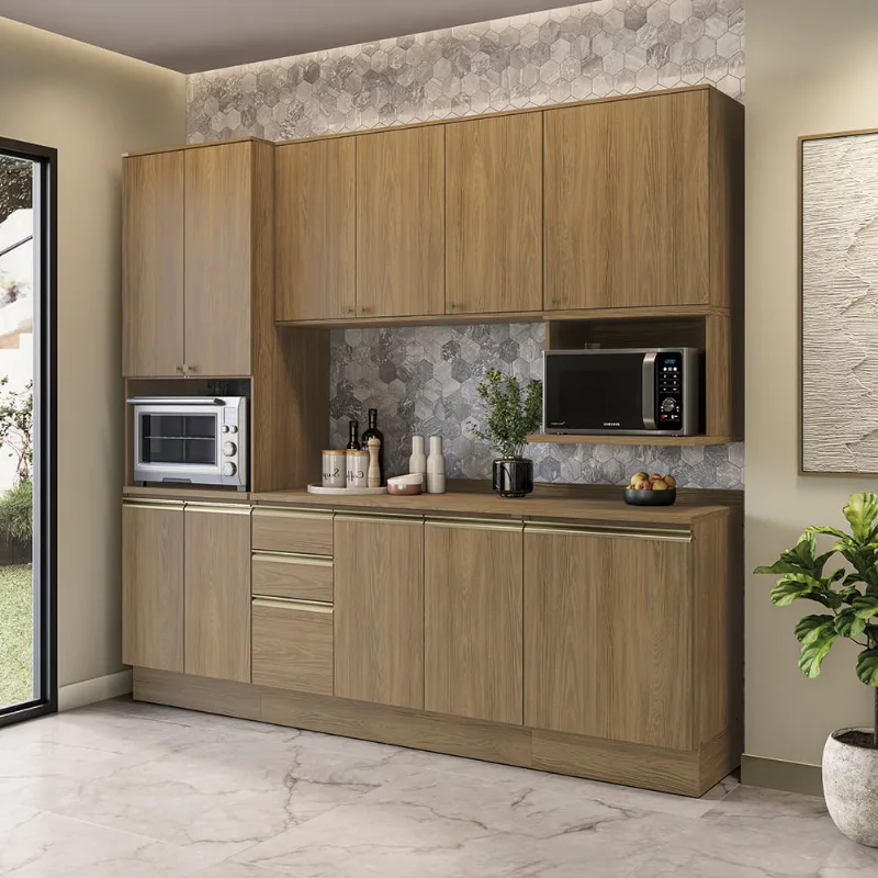 Armário de Cozinha Compacta Nicho Micro-ondas 100% MDF 250cm Nogueira Celeste Kappesberg