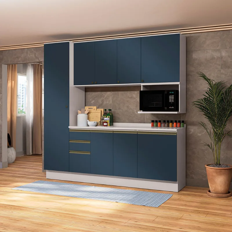 Armário de Cozinha Compacta Nicho Micro-ondas 100% MDF 230cm Branco/Azul Profundo Celeste Kappesberg