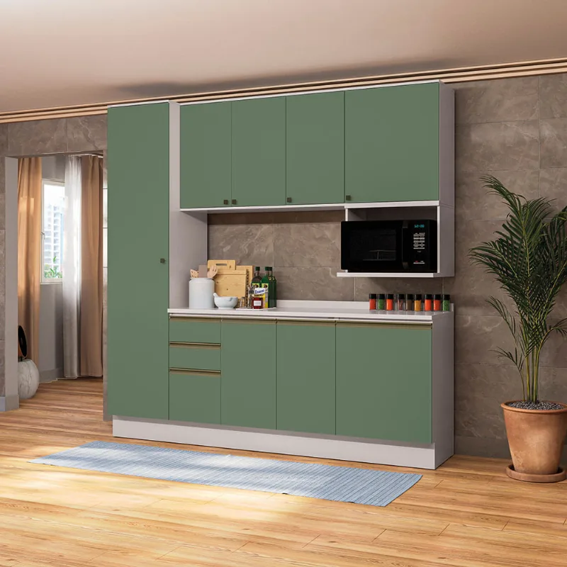 Armário de Cozinha Compacta Nicho Micro-ondas 100% MDF 230cm Branco/Verde Oliva Celeste Kappesberg