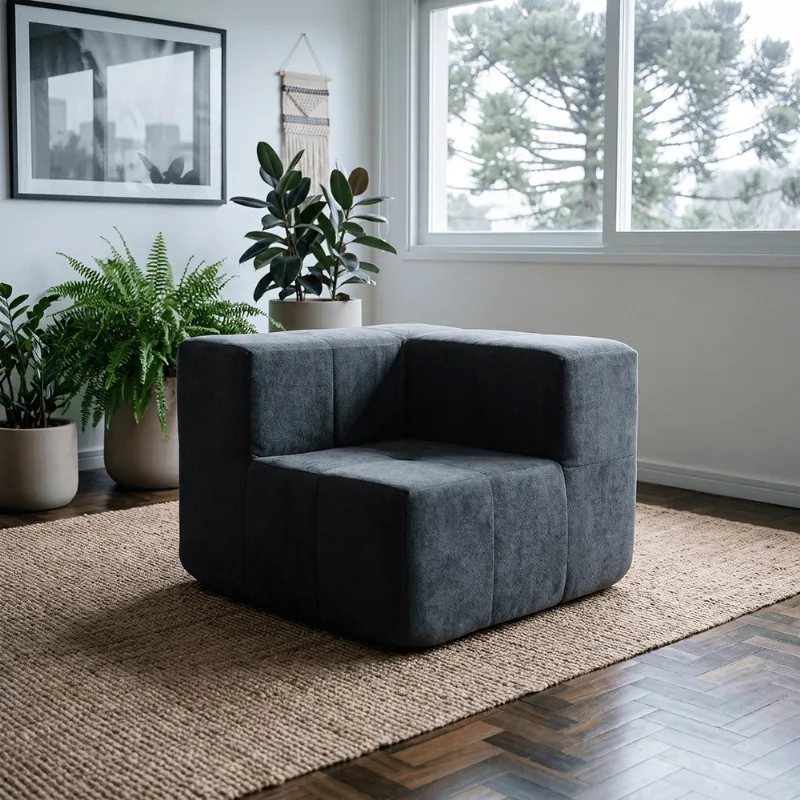 Sofá Modular de Canto 1 Lugar 86cm Kappesberg Boucle Cinza