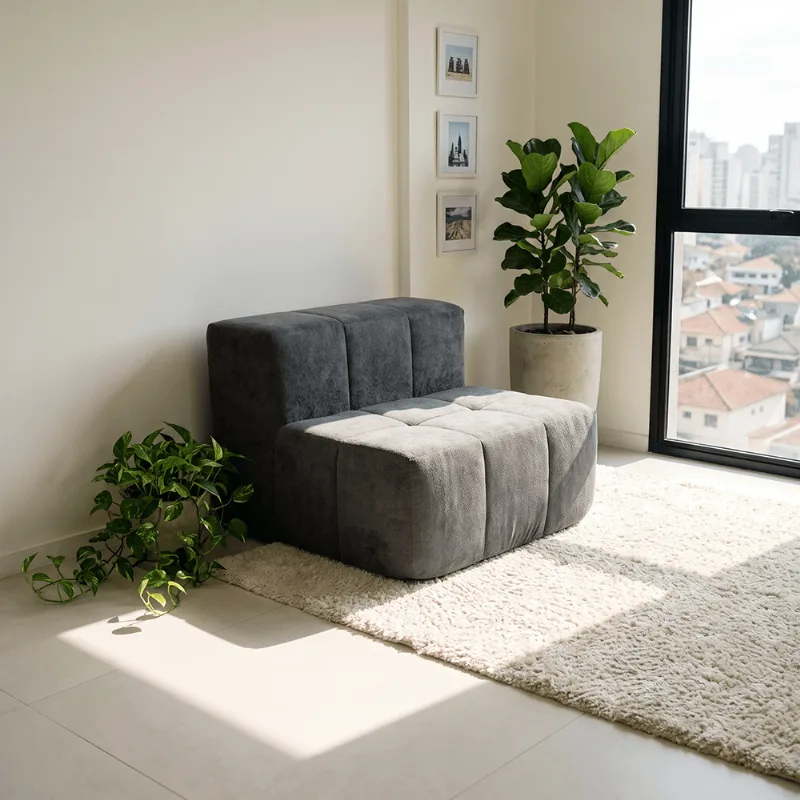 Sofá Modular Central 1 Lugar 84cm Kappesberg Boucle Cinza