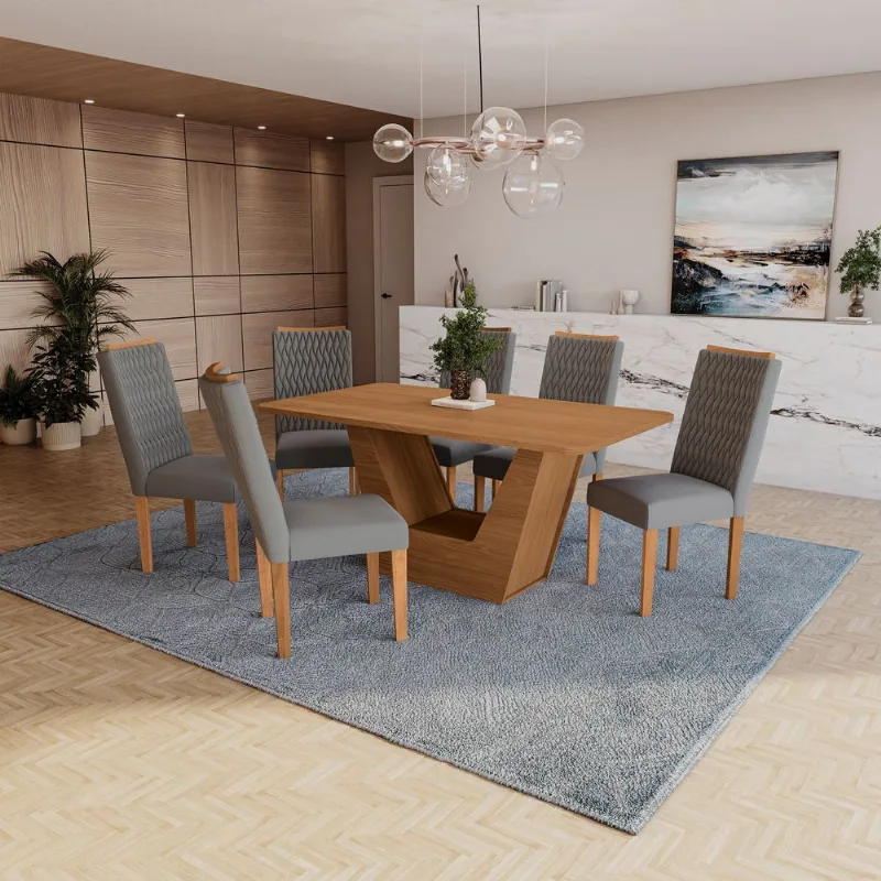 Conjunto Sala de Jantar Verbana Kappesberg 6 Cadeiras Veludo Titanio