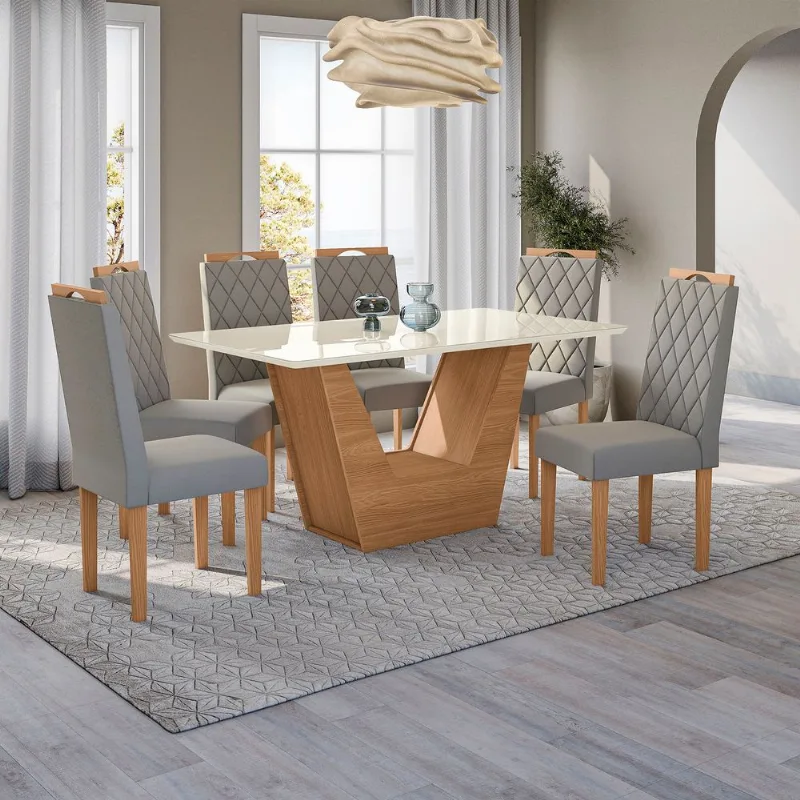 Conjunto Sala de Jantar Verbana Kappesberg 6 Cadeiras Veludo Titanio