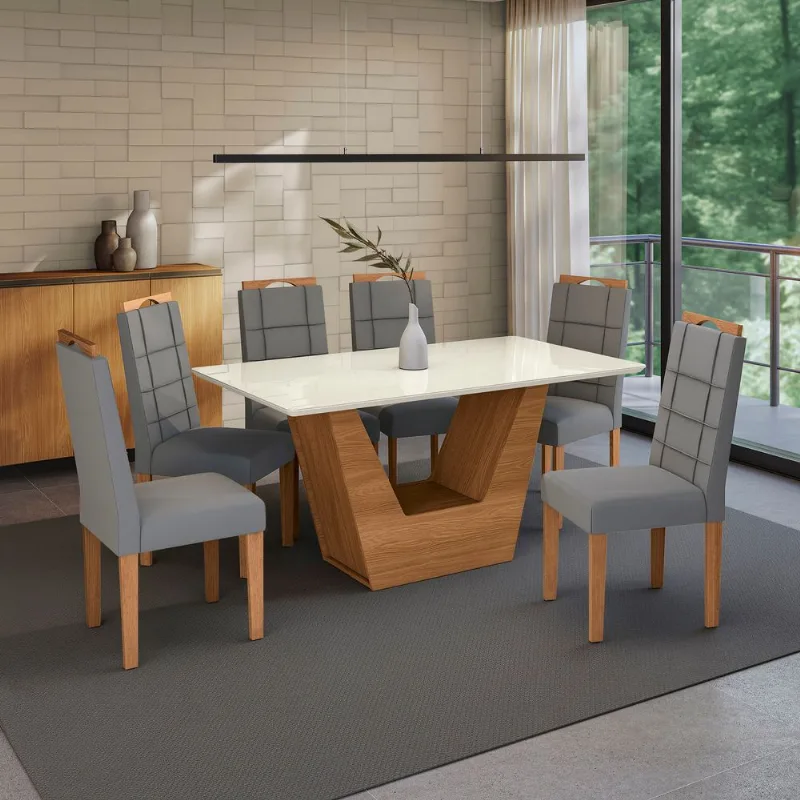 Conjunto Sala de Jantar Verbana Kappesberg 6 Cadeiras Veludo Titanio