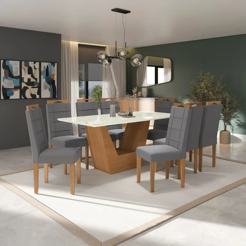 Conjunto Sala de Jantar Verbana Kappesberg 8 Cadeiras Veludo Titanio