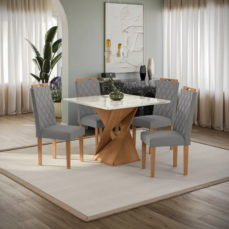 Conjunto Sala de Jantar Luna Kappesberg 4 Cadeiras Veludo Titanio