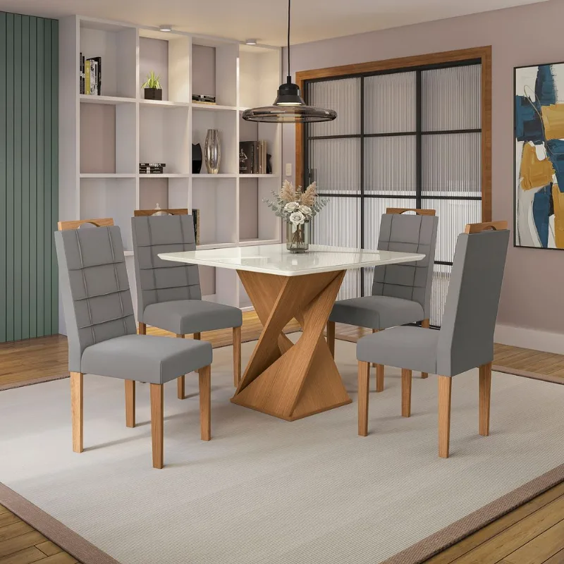 Conjunto Sala de Jantar Luna Kappesberg 4 Cadeiras Veludo Titanio