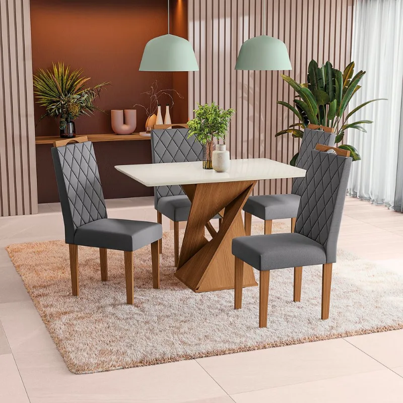 Conjunto Sala de Jantar Luna Kappesberg 4 Cadeiras Veludo Titanio