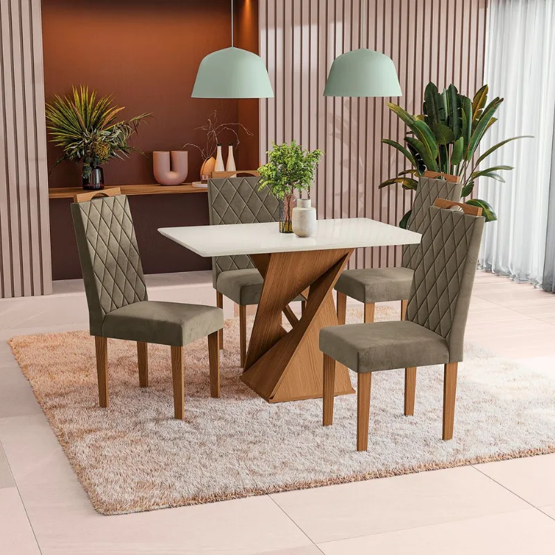 Conjunto Sala de Jantar Luna Kappesberg 4 Cadeiras Veludo Bege