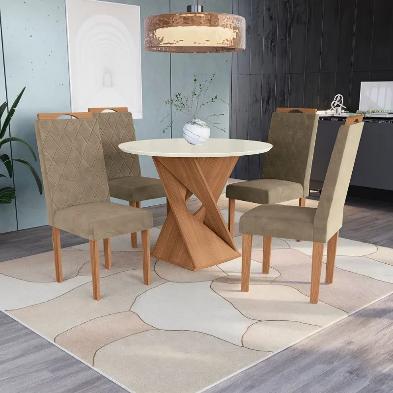 Conjunto Sala de Jantar Luna Kappesberg 4 Cadeiras Veludo Bege