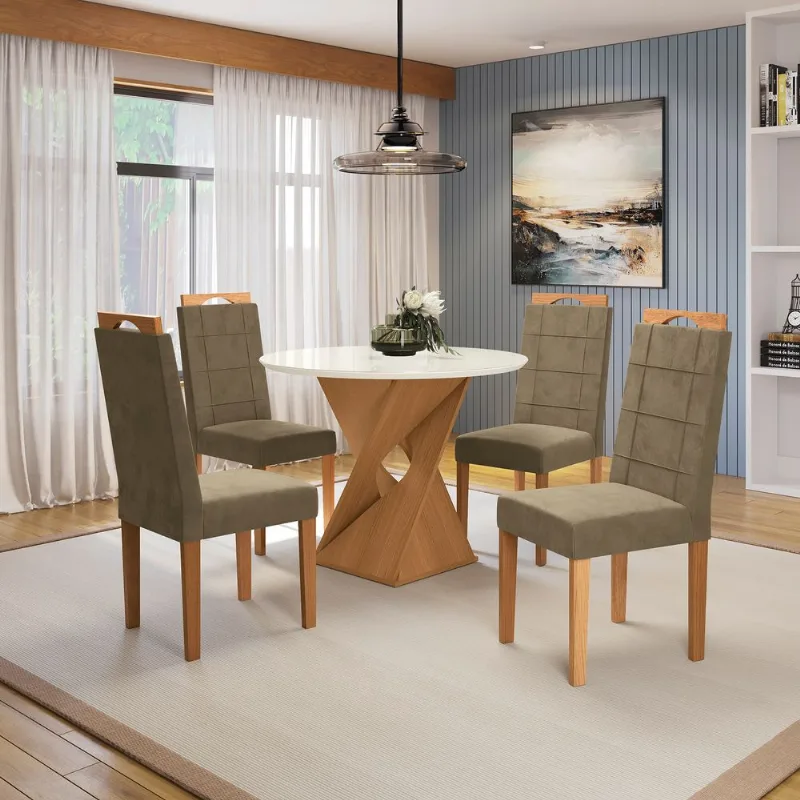Conjunto Sala de Jantar Luna Kappesberg 4 Cadeiras Veludo Bege