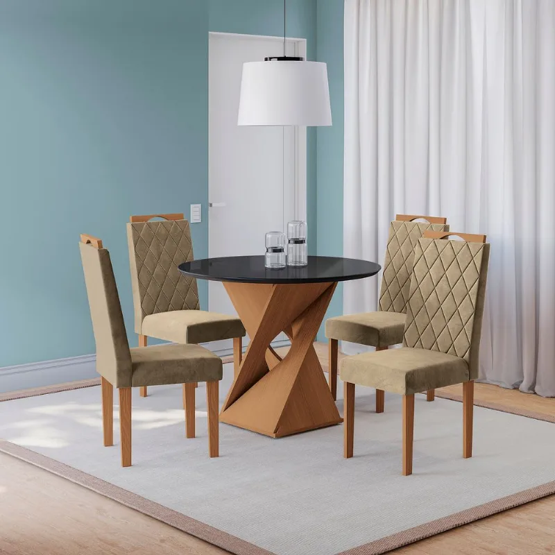 Conjunto Sala de Jantar Luna Kappesberg 4 Cadeiras Veludo Bege