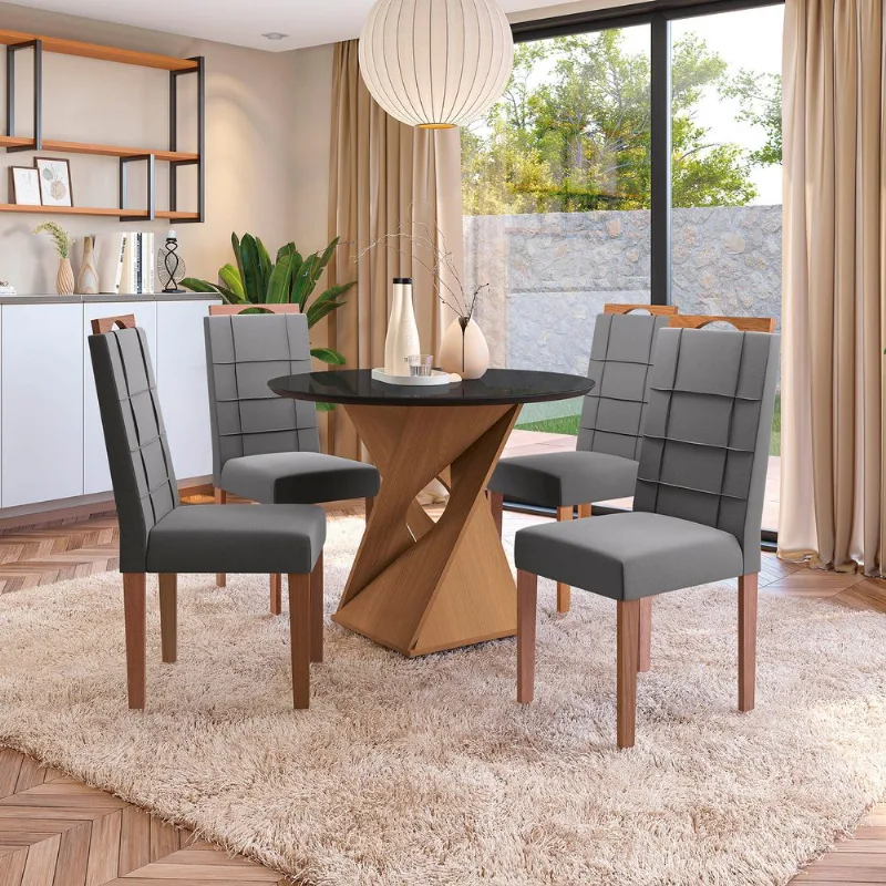 Conjunto Sala de Jantar Luna Kappesberg 4 Cadeiras Veludo Titanio