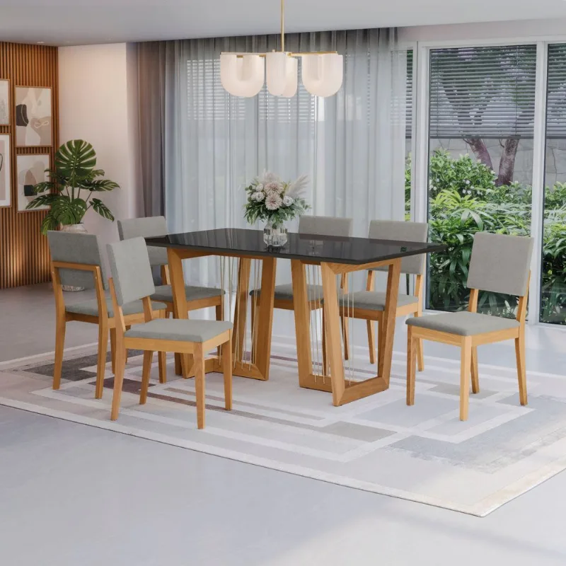 Conjunto Sala de Jantar Clara Kappesberg em Madeira Maciça com 6 Cadeiras Boucle Cinza