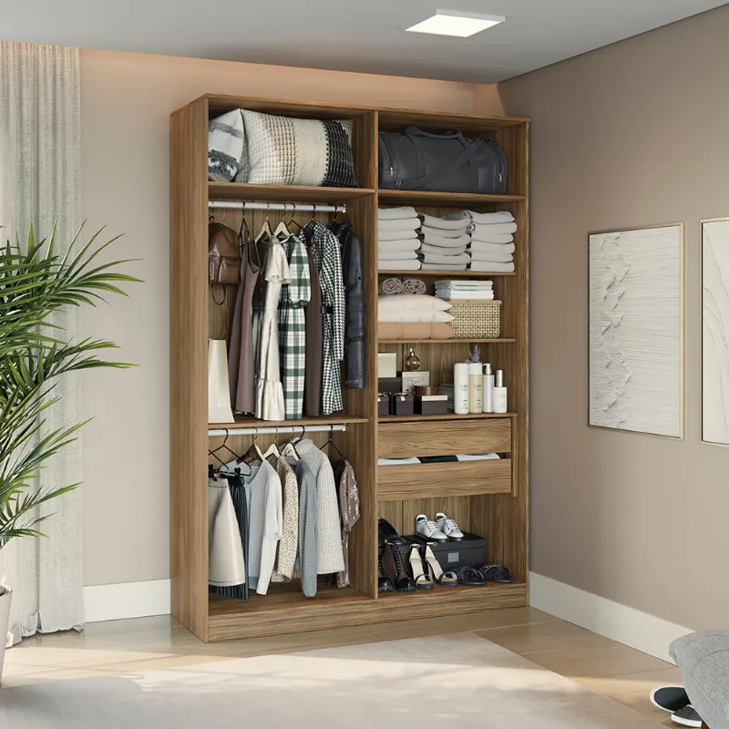 Guarda-Roupa Sem Portas Closet 2 Gavetas Kappesberg Adapt Nogueira 158cm