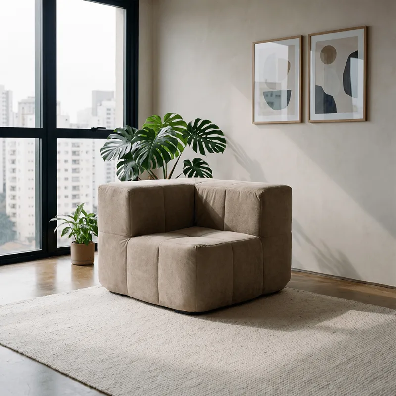 Sofá Modular de Canto 1 Lugar 86cm Kappesberg Boucle Bege