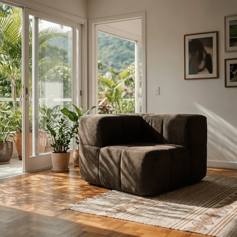 Sofá Modular de Canto 1 Lugar 86cm Kappesberg Boucle Marrom