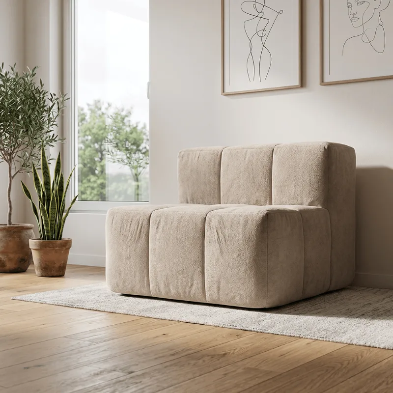 Sofá Modular Central 1 Lugar 84cm Kappesberg Boucle Bege
