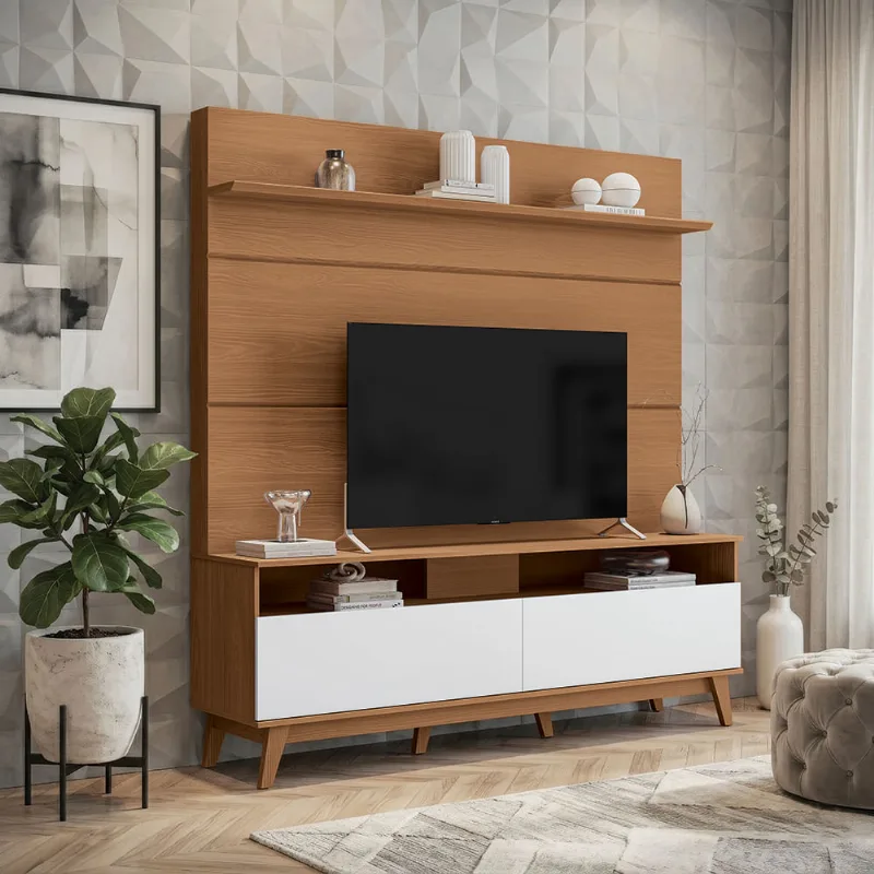 Estante Home para TV até 70 Polegadas Kappesberg Canela/Branco 180cm