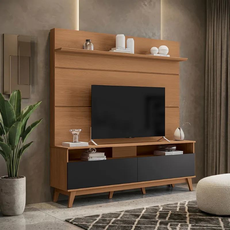 Estante Home para TV até 70 Polegadas Kappesberg Canela/Preto Fosco 180cm