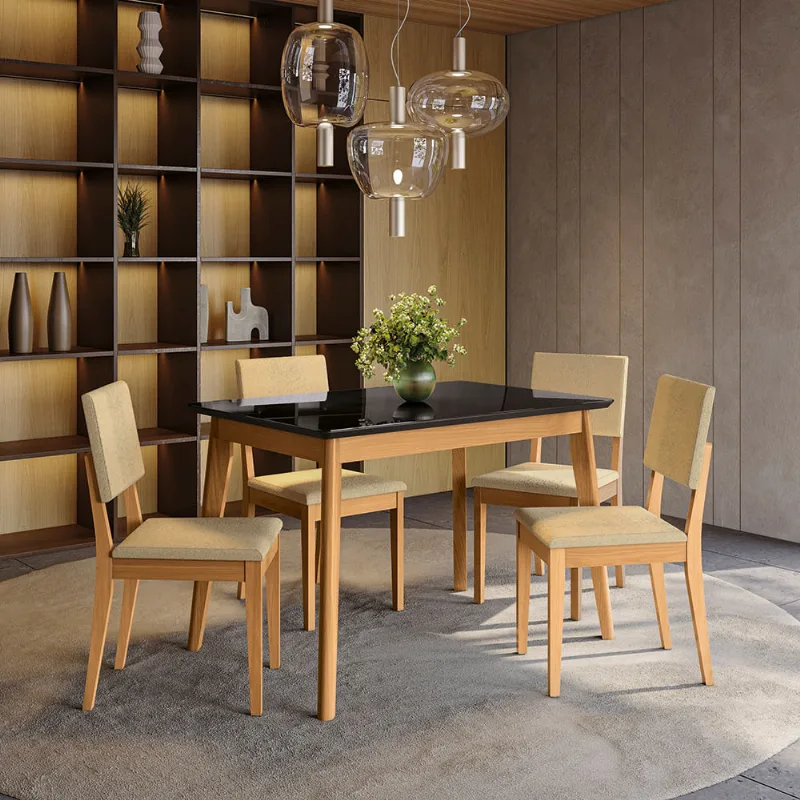 Conjunto Sala de Jantar Nara Kappesberg em Madeira Maciça com 4 Cadeiras Boucle Bege - Kappesberg