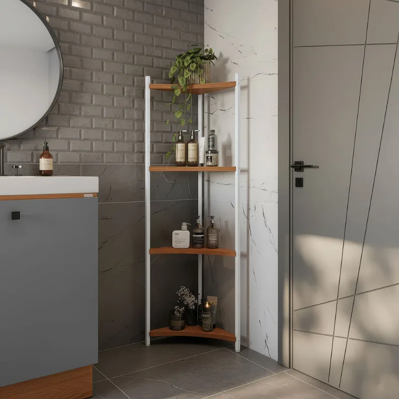 Estante de Canto 4 Prateleira Kappesberg Industrial Canela/Branco