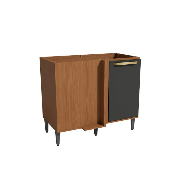 Balcão de Canto 1 Porta 98cm Elara Kappesberg Canela/Preto - Kappesberg