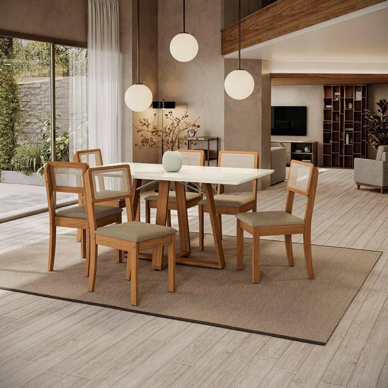 Mesa de Jantar Gardeni 6 Lugares Retangular MDF e Vidro 160CM Offwhite Kappesberg