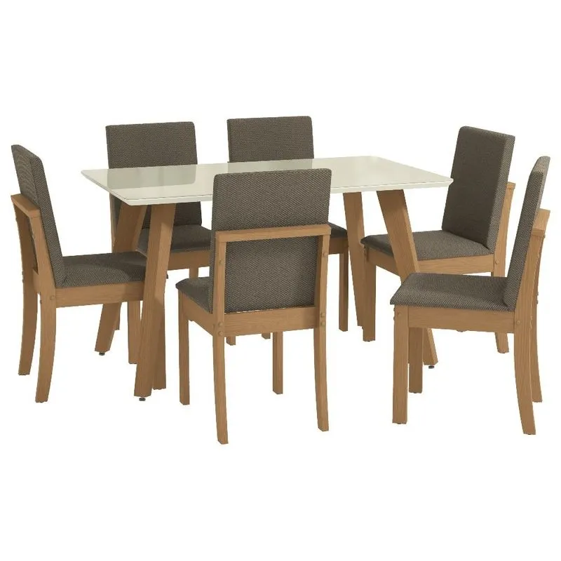 Sala de Jantar 7 Peças Kappesberg Canela com Off White e Marrom CSJ2010CN-A082
