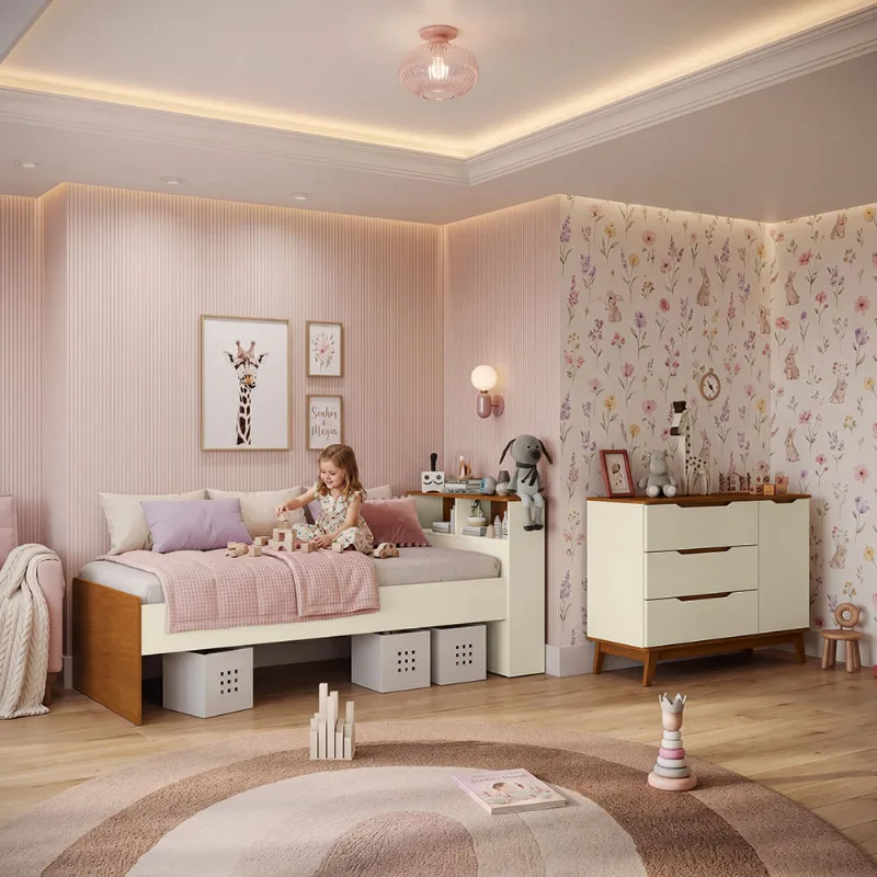 Quarto Infantil com Cômoda Crescer Kappesberg Argila/Jequetiba