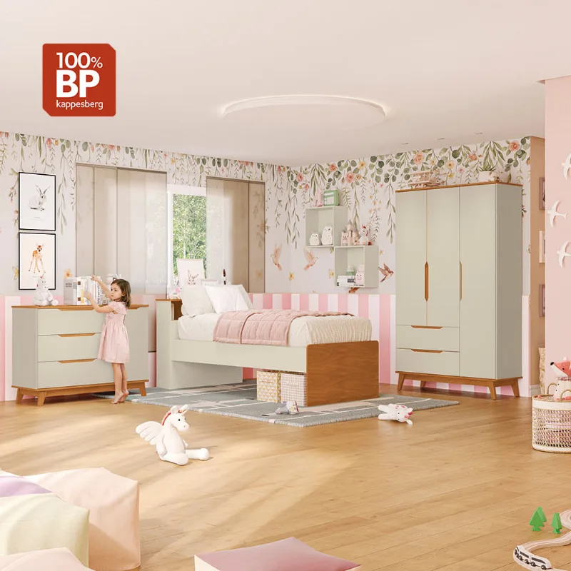Quarto Infantil com 2 Nichos 5 Peças Crescer Kappesberg Argila/Jequetiba