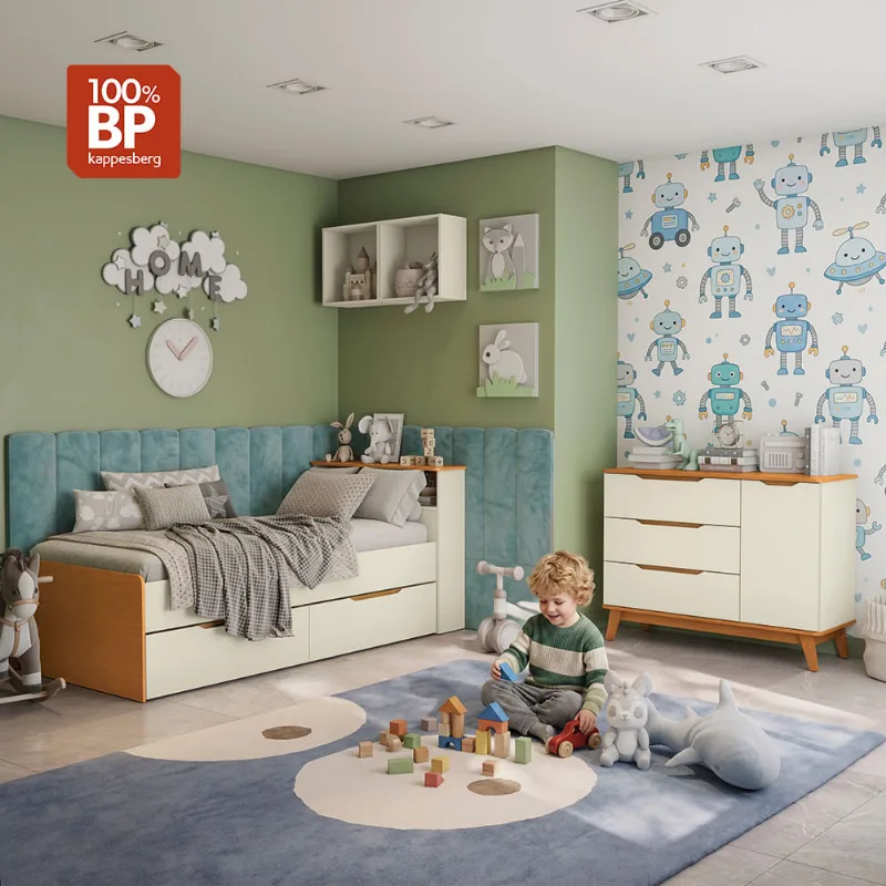 Quarto Infantil Completo com Nichos Crescer Kappesberg Argila/Jequetiba