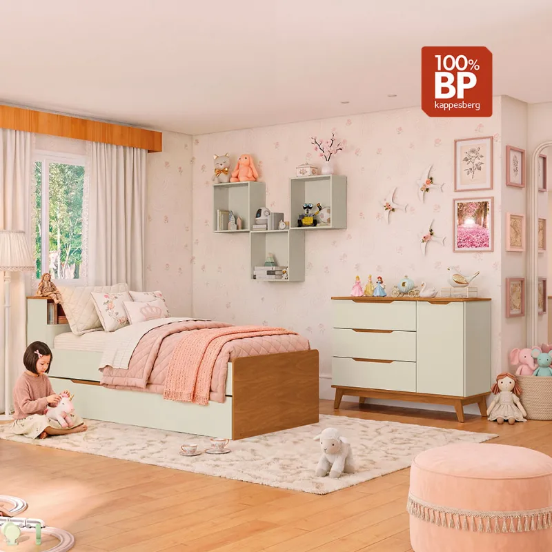 Quarto Infantil com Cama Auxiliar Crescer Kappesberg Argila/Jequetiba