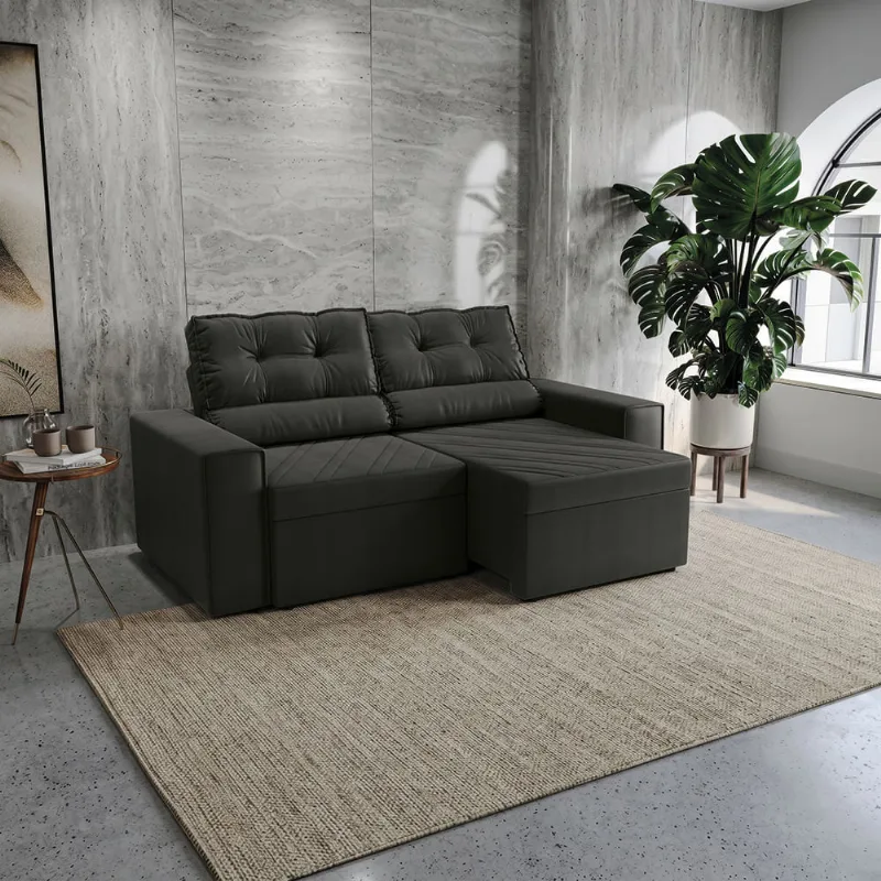 Sofá Retrátil Domus 208cm Suede Mescla Grafite Kappesberg