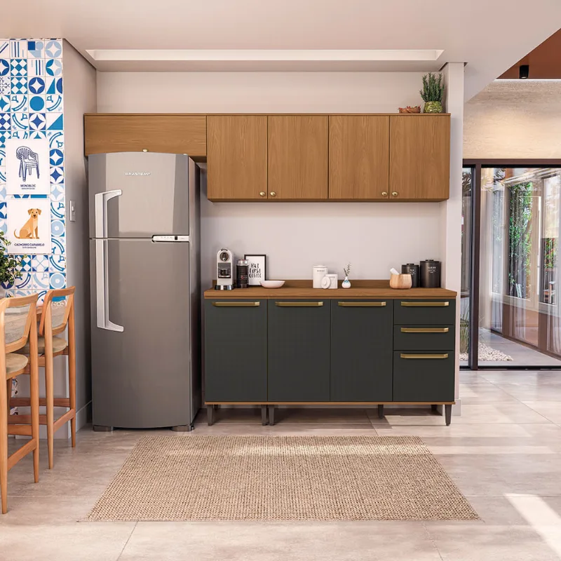 Armário de Cozinha Completa 240cm Canela/Preto Elara Kappesberg