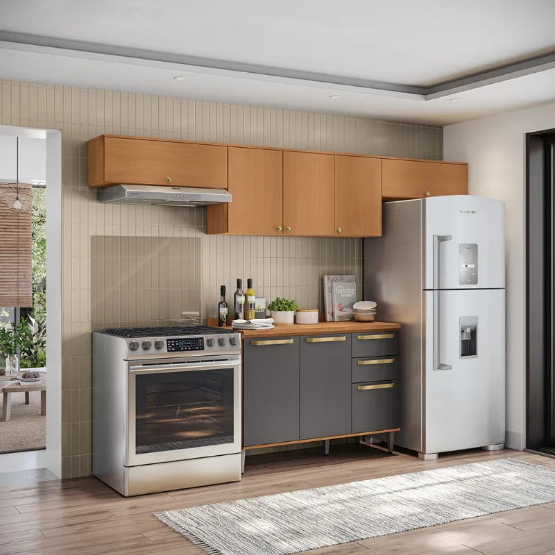 Armário de Cozinha Completa 280cm Canela/Preto Elara Kappesberg - Kappesberg