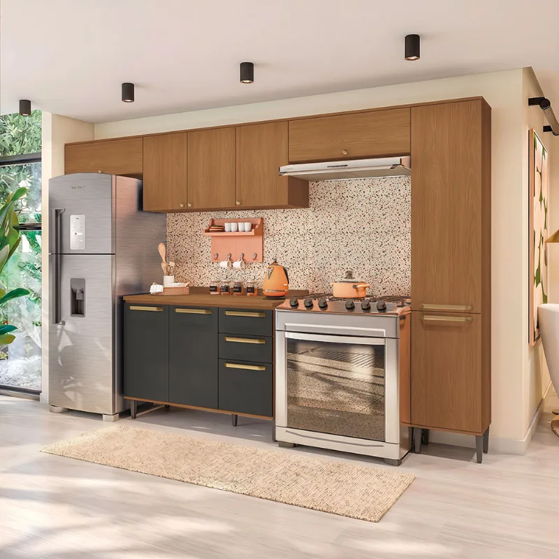 Armário de Cozinha Completa 320cm Preto Grid Elara Kappesberg